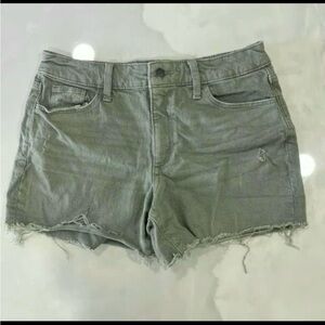 Universal Thread Vintage Midi Green Raw Hem Distressed Denim Shorts